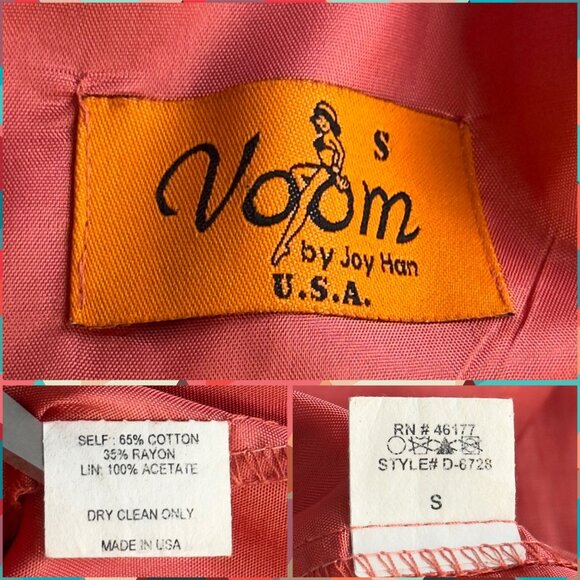 Voom By Joy Han Coral Pink Retro Pin-Up Short Sleeve Faux Wrap Pencil Dress Sz S - Picture 6 of 11